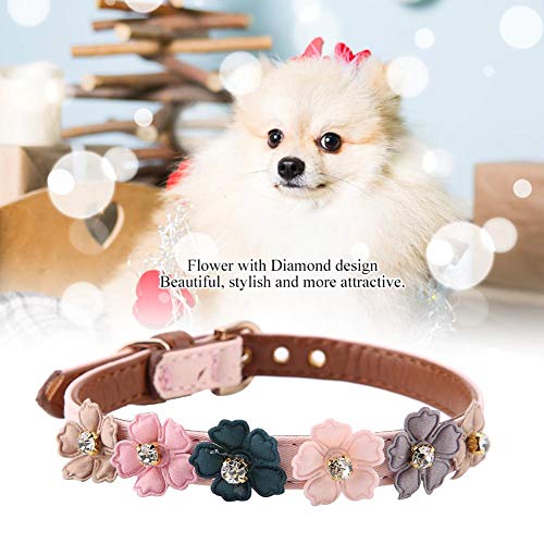 Pssopp Daisy Ajustable Flores para Mascotas Collares Moda PU Cuero Perro Pajarita Bling Bling Gato Perro Rhinestone Bowtie para Pequeño Medio Gato Perro(1.3 * 34cm-Rosa)