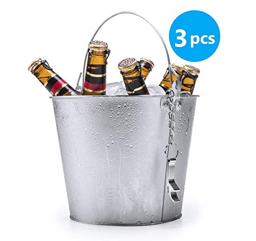 Publiclick Cubos Aluminio, Lote 3 Unidades, Cubos Cerveza, cubitera, Cubos Aluminio,Cubo metalico, decoración, medidasx 18.5 x cm | 22.5 Ø | 375 gr. Incluye abridor