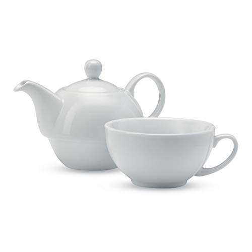 Publiclick® Set Tetera y Taza Tea Blanco,Medidas 12,5X12,5X13 CM,Conjunto de té Compuesto por 1 Tetera de 400 ml y 1 Taza de cerámica Blanca. Presentado en Caja Regalo.