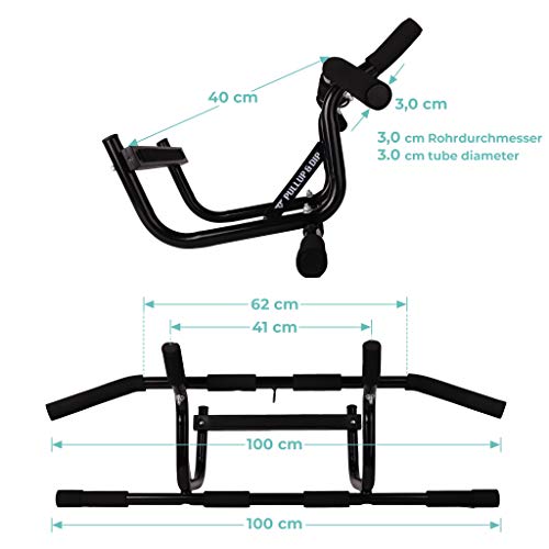 PULLUP & DIP Barra Dominadas Puerta Para Colgar Sin Tornillos y Sin Deslizamiento, Barra Fija Profesional, Pull-Up Bar Con Agarres Acolchados Incluye Banda Elástica de Resistencia + eBook