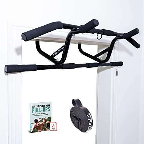 PULLUP & DIP Barra Dominadas Puerta Para Colgar Sin Tornillos y Sin Deslizamiento, Barra Fija Profesional, Pull-Up Bar Con Agarres Acolchados Incluye Banda Elástica de Resistencia + eBook