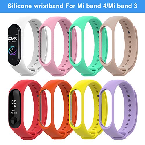 Pulsera Correas para Xiaomi Mi Band 4 Mi Band 3, BDIG Colorido Suave Silicona Pulsera Impermeable, Pulsera Correa para Xiaomi Mi Band 4/3 , 8 unidades