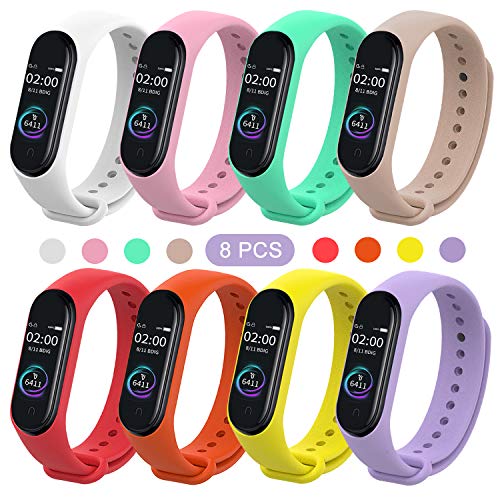 Pulsera Correas para Xiaomi Mi Band 4 Mi Band 3, BDIG Colorido Suave Silicona Pulsera Impermeable, Pulsera Correa para Xiaomi Mi Band 4/3 , 8 unidades