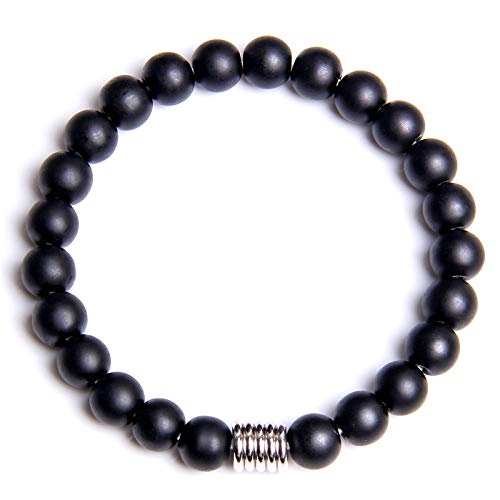 Pulsera De Cuentas Para Mujer,Pulsera De Cuentas De Piedra De Roca De Lava Natural Negra Pulsera De Piedra Volcánica Para Hombres Mujeres Pulseras Pulsera De Regalo De Cumpleaños De Navidad, 19 Cm