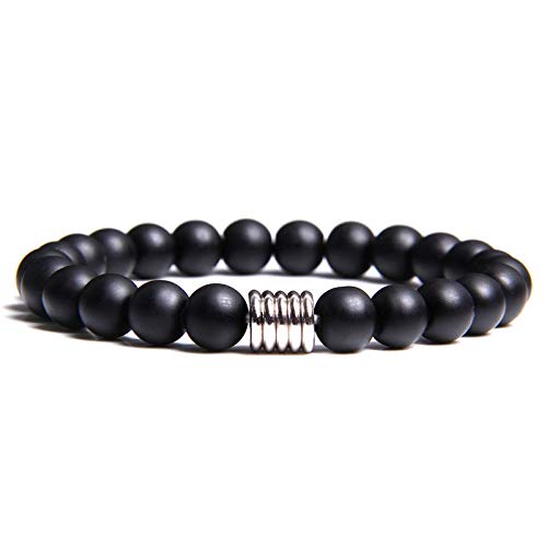 Pulsera De Cuentas Para Mujer,Pulsera De Cuentas De Piedra De Roca De Lava Natural Negra Pulsera De Piedra Volcánica Para Hombres Mujeres Pulseras Pulsera De Regalo De Cumpleaños De Navidad, 19 Cm