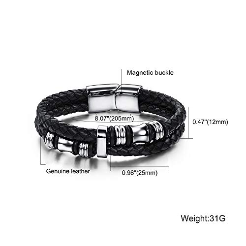 Pulsera de cuero para hombres Pulsera de hebilla magnética de acero inoxidable de múltiples capas tejida a mano Esta joyería es el accesorio ideal para fiestas de hombres y adolescentes,220mm(8.66in)