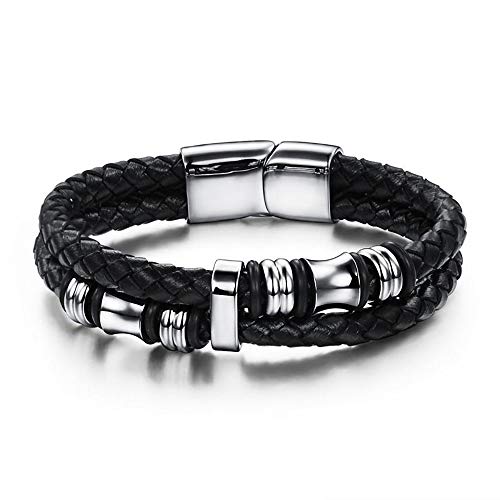 Pulsera de cuero para hombres Pulsera de hebilla magnética de acero inoxidable de múltiples capas tejida a mano Esta joyería es el accesorio ideal para fiestas de hombres y adolescentes,220mm(8.66in)