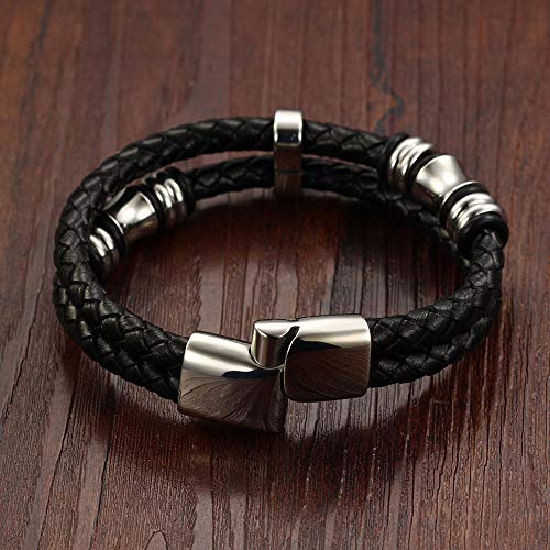 Pulsera de cuero para hombres Pulsera de hebilla magnética de acero inoxidable de múltiples capas tejida a mano Esta joyería es el accesorio ideal para fiestas de hombres y adolescentes,220mm(8.66in)