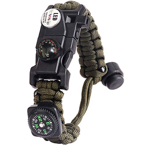 Pulsera Paracord Supervivencia España, Camuflaje Supervivencia Pulsera con Flint + Brújula + Termómetro + Silbato, para Caminatas en Canchas de Camping u Otras Actividades al Aire Libre