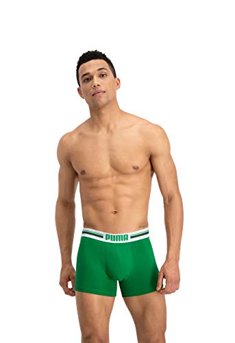 Puma Placed Logo - Pack de 2 bóxers para hombre, color verde/gris, talla XL