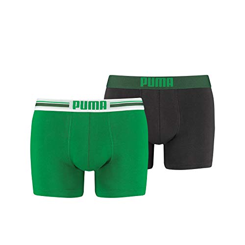 Puma Placed Logo - Pack de 2 bóxers para hombre, color verde/gris, talla XL