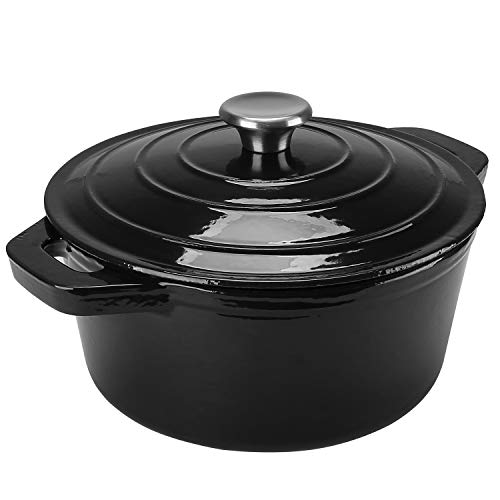 Puricon Horno Holandés Hierro Fundido Esmaltado 26 cm, Olla Francesa de Esmalto Antiadherente 5,2 litros para Cazuela con Tapa Redonda -Negro