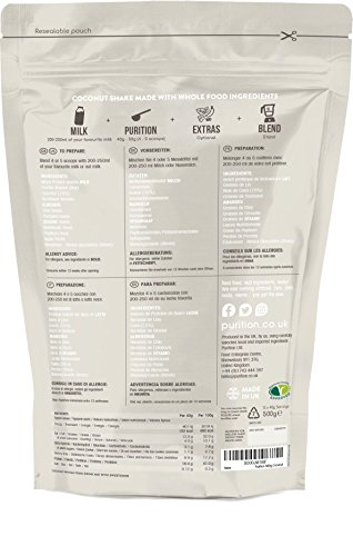 Purition Batido de proteínas de Coco (500g). Batido para el desayuno