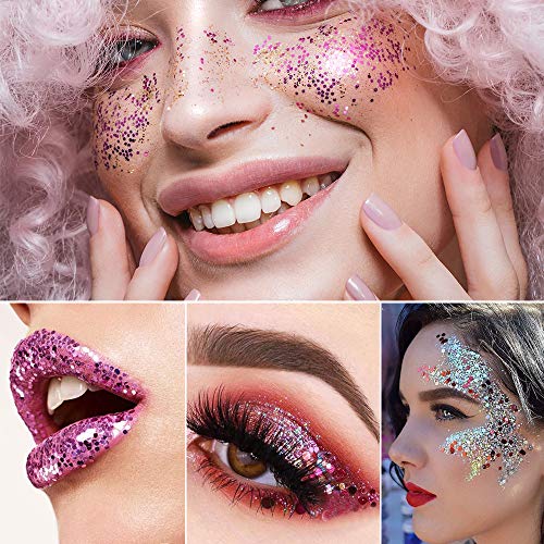 Purpurinas Polvo,Sporgo Chunky Glitter Flakes Paillette para uñas de cara Ojos Labios Cabello Cuerpo,maquillaje Glitter For Music Festival Masquerade Party Music Hallown Christmas(12 cajas * 10ML)