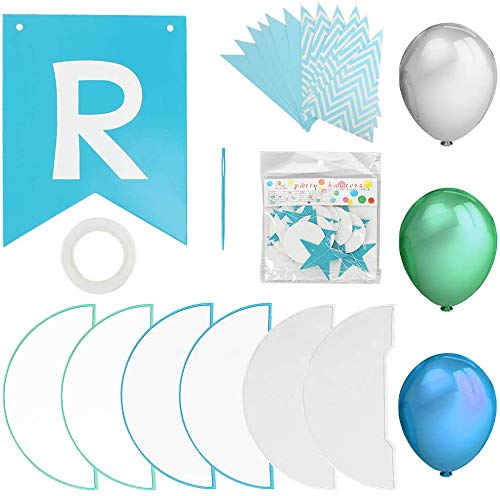 PushingBest decoración cumpleaños, 6 pañuelo de Papel, Pompones 30PCS Globos de látex (10 Piezas x Azul / Verde / Blanco).