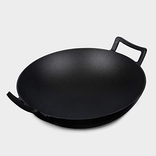 PZXY Wok Hierro Fundido sartén sin Recubrimiento no Grasa Viejo Fondo Plano espesadas Antiadherente Olla Wok Hecho a Mano Puro 43 * 36 * 15.5 * 10