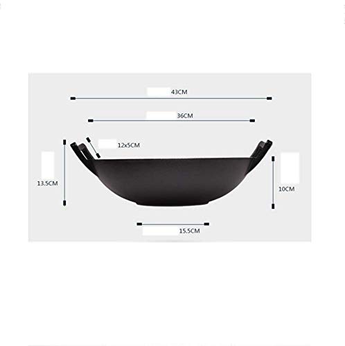 PZXY Wok Hierro Fundido sartén sin Recubrimiento no Grasa Viejo Fondo Plano espesadas Antiadherente Olla Wok Hecho a Mano Puro 43 * 36 * 15.5 * 10