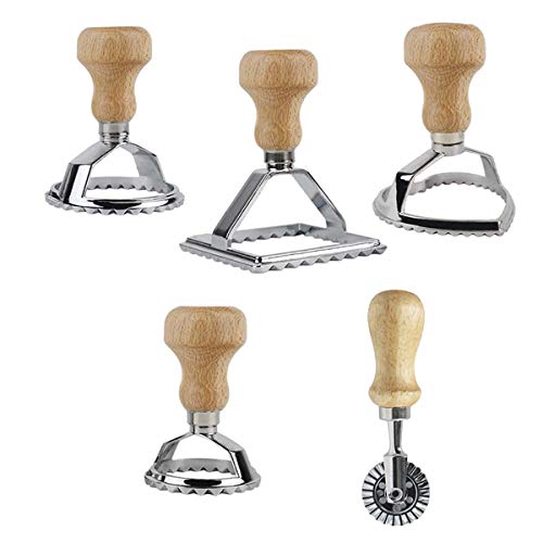 QAQGEAR - Molde para cortador de sellos para ravioles con mango madera borde estriado rueda rodillo 1 rueda cortador de pasta pastelería, accesorio cocina para ravioles