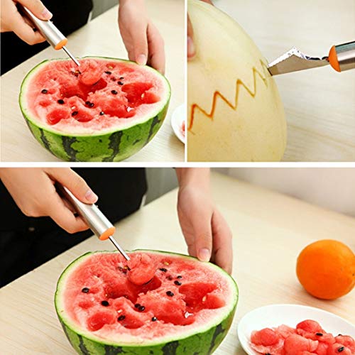 Qazwsxedc para la Cocina Multifuncional 2 en 1 Cucharada de melón Baller Cuchara con Fruta Cuchillo de trinchar Ensaladas Postres Scooper, Color al Azar DeliveryXY