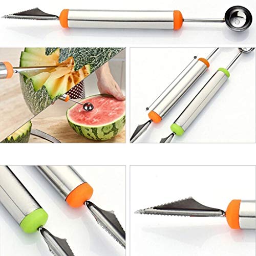 Qazwsxedc para la Cocina Multifuncional 2 en 1 Cucharada de melón Baller Cuchara con Fruta Cuchillo de trinchar Ensaladas Postres Scooper, Color al Azar DeliveryXY