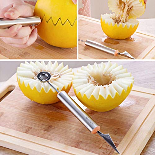 Qazwsxedc para la Cocina Multifuncional 2 en 1 Cucharada de melón Baller Cuchara con Fruta Cuchillo de trinchar Ensaladas Postres Scooper, Color al Azar DeliveryXY