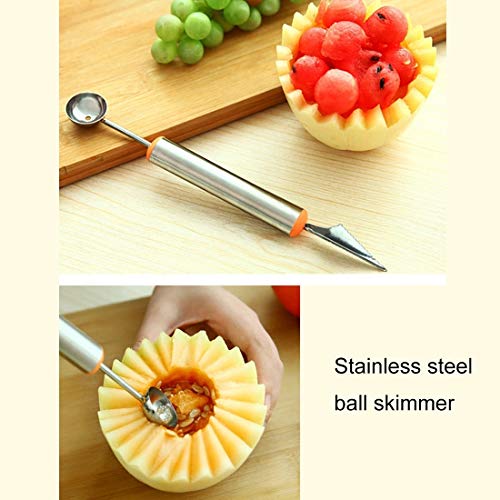 Qazwsxedc para la Cocina Multifuncional 2 en 1 Cucharada de melón Baller Cuchara con Fruta Cuchillo de trinchar Ensaladas Postres Scooper, Color al Azar DeliveryXY