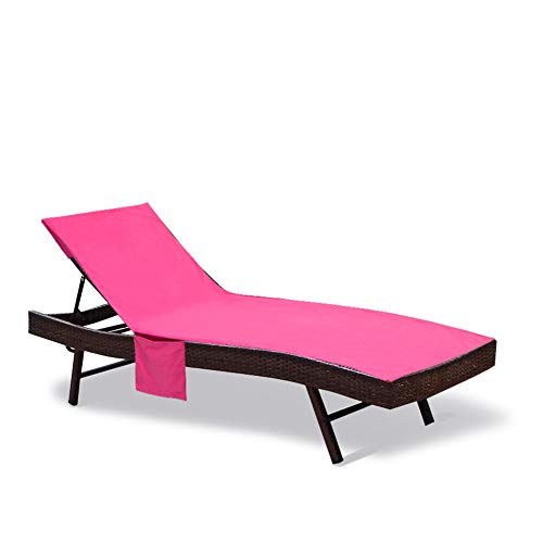 QEES - Funda para silla de playa con bolsillo lateral, 212 L x 75 W cm, cubierta para tumbona de patio, cubierta reclinable para piscina, asiento de playa, tela, rosa, 212L x 75W CM