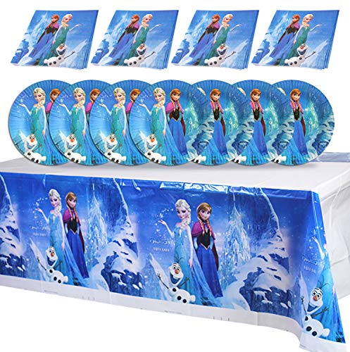 Qemsele Vajilla de cumpleaños de niños, 1 Mantel + 20 Servilletas + 20 Platos Desechables Fiesta Cumpleaños Decoración, Feliz cumpleaños Decoraciones Suministros Fiestas Regalos Tema Carnaval (Frozen)