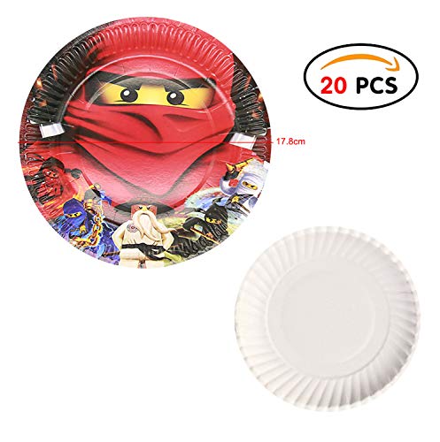 Qemsele Vajilla de cumpleaños de niños, 1 Mantel + 20 Servilletas + 20 Platos Desechables Fiesta Cumpleaños Decoración, Feliz cumpleaños Decoraciones Suministros Fiestas Regalos Tema Carnaval (Ninja)