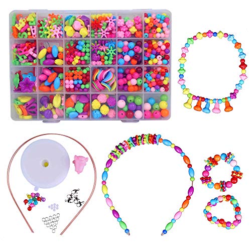 QH-Shop Cuentas y Abalorios,Abalorios Pulseras 24 Clases Perlas el Plastico en Caja de PVC como Regalo para Niños Niñas Pulsera DIY Maciendo Kit 650 Piezas