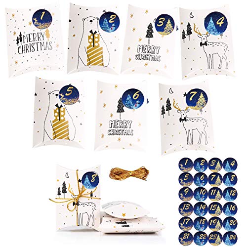 Qimmmu - Calendario de Adviento para rellenar, 24 bolsas con 24 pegatinas de números, calendario de Navidad, kit de manualidades, bolsa de regalo, calendario de Navidad (blanco)