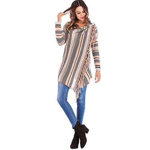 Qingsiy Cárdigans Chaqueta De Punto Jersey De Suelta Punto Suéter Suelto Tejido Casual Primavera Otoño Invierno Rayas de Las Mujeres Poncho Borlas de otoño Slash Gradient Shawl Hem Fringe Flojo