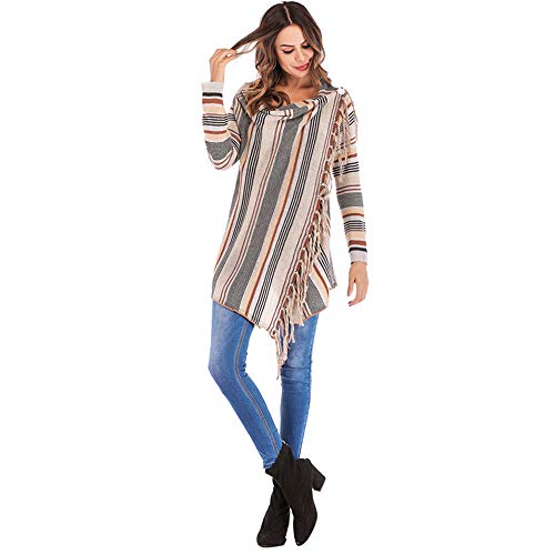 Qingsiy Cárdigans Chaqueta De Punto Jersey De Suelta Punto Suéter Suelto Tejido Casual Primavera Otoño Invierno Rayas de Las Mujeres Poncho Borlas de otoño Slash Gradient Shawl Hem Fringe Flojo