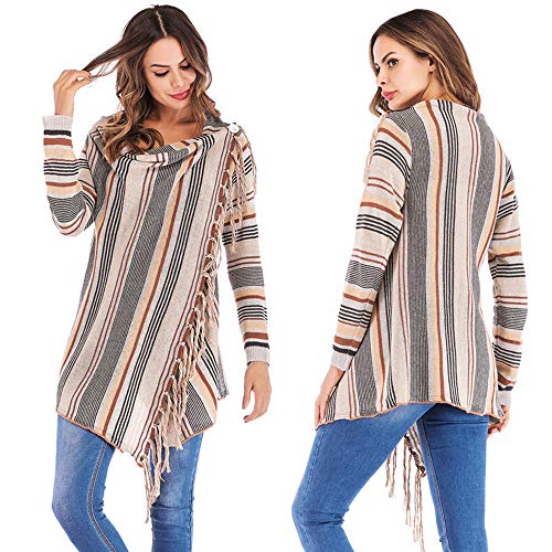 Qingsiy Cárdigans Chaqueta De Punto Jersey De Suelta Punto Suéter Suelto Tejido Casual Primavera Otoño Invierno Rayas de Las Mujeres Poncho Borlas de otoño Slash Gradient Shawl Hem Fringe Flojo