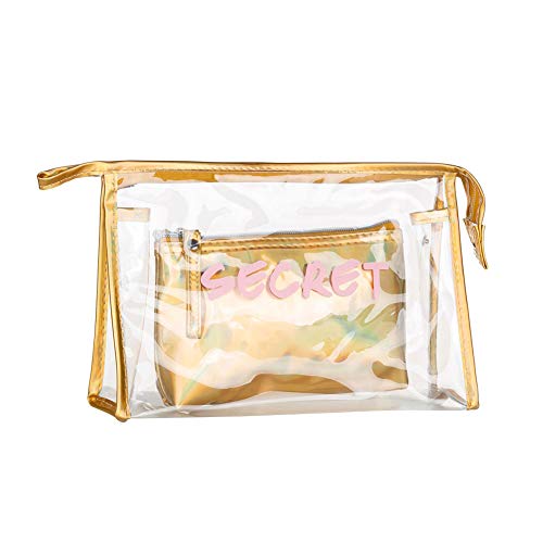 Qinlee - Neceser Transparente para Viaje, Organizador de Maquillaje, multifunción, Gran Capacidad, para Hombre y Mujer, Dorado, 25.5 * 17.6.3cm