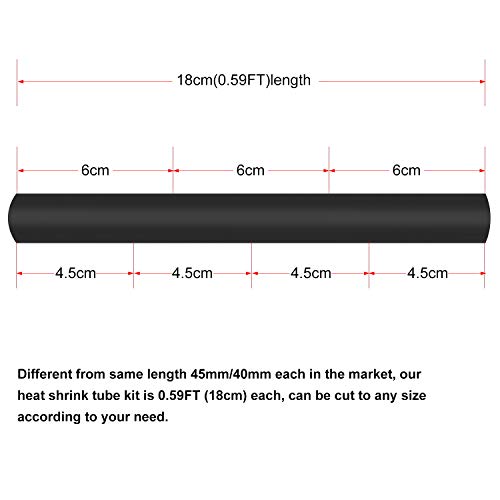 Qishare 67 PCS 2: 1 kit de tubos termorretráctiles, 5 tamaños (diámetro): 19,12,9,6,3 mm, 16 cm cada uno (negro)