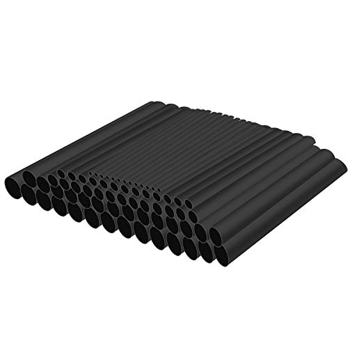 Qishare 67 PCS 2: 1 kit de tubos termorretráctiles, 5 tamaños (diámetro): 19,12,9,6,3 mm, 16 cm cada uno (negro)