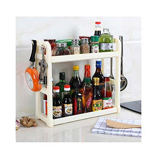 Qisiewell Estante de Especias Blanco Práctico Estante de Especias para armarios de Cocina y Espacio de Trabajo para ordenar en la Cocina Extensible de plástico PP en 2 Niveles