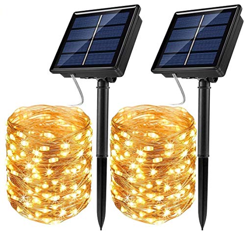 Qomolo Guirnalda de Luces Solares, 2 Pack Cadena de Luces Exterior 17M 150 LED 8 Modos,Impermeable IP65, Iluminación Luz Decoración Exteriores y Interiores para Patio,Jardín, Fiesta, Bodas, Navidad