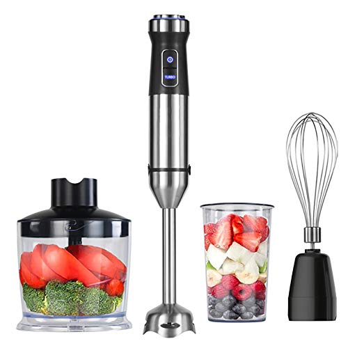 QQO Batidora de Mano, 4-en-1 de Acero Inoxidable 1100W inmersión palillo del Mezclador de Mano Mezclador de Verduras para Picar Carne 500Ml Chopper Bata 800Ml Batido Copa 220V