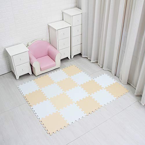 qqpp Alfombra Puzzle para Niños Bebe Infantil - Suelo de Goma EVA Suave. 18 Piezas (30*30*1cm), Blanco & Beige.QQC-AJb18N