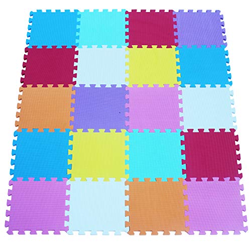 qqpp Alfombra Puzzle para Niños Bebe Infantil - Suelo de Goma EVA Suave. 20 Piezas (30*30*1.0cm), Blanco, Naranja, Rosa, Amarillo, Azul, Verde, Rojo, Morado. QQC-ABCEGHIKb20N