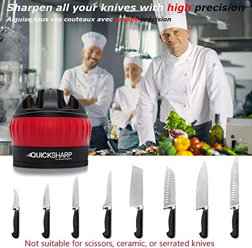 QuickSharp® Afilador de Cuchillos - El Mejor Afilador para su Seguridad - con Ventosa de Succión para Resultados Precisos en un Simple Paso (Rojo)