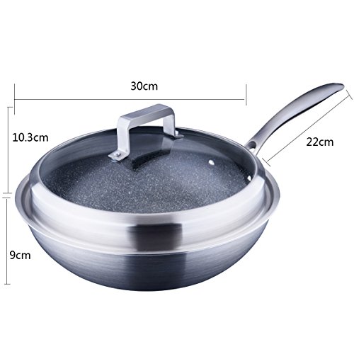 QXX Fry Pan Wok 30 cm de acero inoxidable antiadherente sartén cocina de inducción regalo del día de la madre