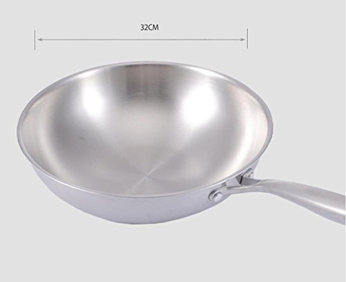 QXX Wok Acero inoxidable wok de fondo plano sin revestimiento Sartén antiadherente Wok-libre 32cm Utensilios domésticos Regalo del día de la madre