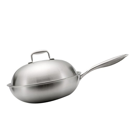 QXX Wok Acero inoxidable wok de fondo plano sin revestimiento Sartén antiadherente Wok-libre 32cm Utensilios domésticos Regalo del día de la madre