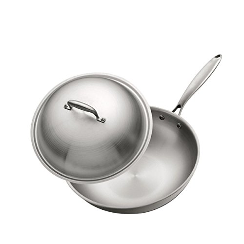 QXX Wok Acero inoxidable wok de fondo plano sin revestimiento Sartén antiadherente Wok-libre 32cm Utensilios domésticos Regalo del día de la madre