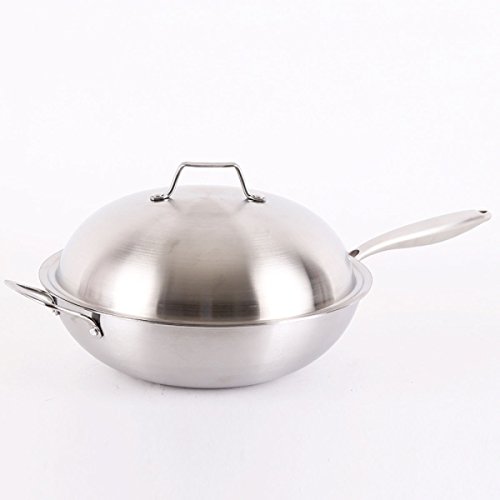 QXX Wok Non-smoking Pan antiadherente de acero inoxidable sin revestir Multi-función acolchada Wok regalo del día de la madre