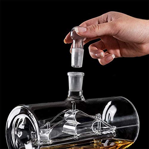 Rabbfay 1000ml Embarcacion Modelo Blanco Vino Licorera, Inoxidable Acero Grifo Dispensador, 4 Grabado Mundo Mapa Vaso Conjunto, con Licorera Cepillo, Excelente Regalos,A