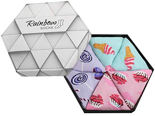 Rainbow Socks - Hombre Mujer Calcetines Más Dulces Graciosos - 3 Pares - Piruletas Muffins Helado - Talla 36-40